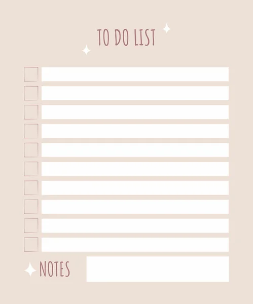 List Vector Template Feminine Style Organizer Planner Notepad Page Space — Stock Vector