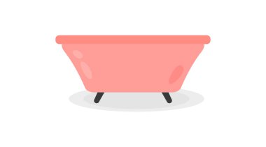 Pembe banyo, düz stil, beyaz arka planda izole edilmiş. Banyo, vücut bakımı, banyo prosedürleri için iç mekan. Tasarımınız için vektör nesnesi, 10 Pound.