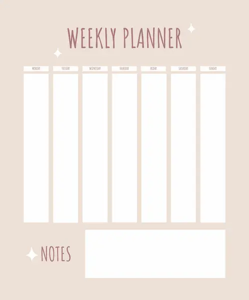 Planejador Semanal Lista Afazeres Rosa Com Destaques Modelo Design Cronograma — Vetor de Stock