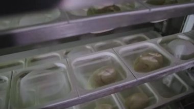 Metal otomatik cihaz, içinde maya hamurunun ekmek için uygun olduğu şeffaf ağ oyukları olan raflar şeklinde. Sıcak hava akışı sağlayan fırın ekipmanları..