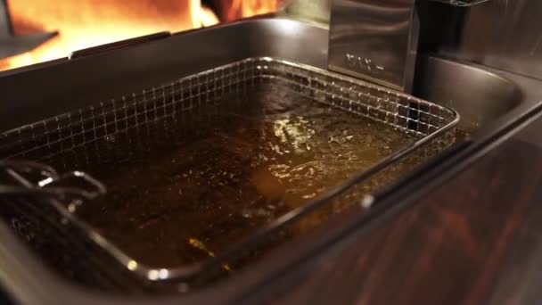 Metal Basket Nuggets Submerged Boiling Oil Bubbling Deep Fry Container — Stock Video