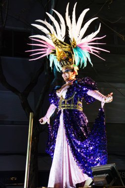 Tarragona, İspanya. 11 Şubat 2024. Tarragona şehrindeki karnaval. Parlak geçit töreni. La Rua de Llument.