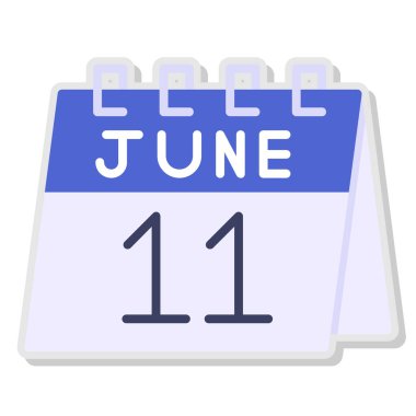 Beyaz arkaplanda 11 Haziran takvim simgesi, vektör illüstrasyonu