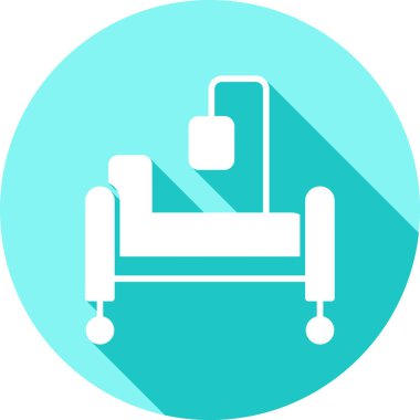 Yumuşak mavi arkaplanda izole edilmiş, modaya uygun düz bir yatak simgesi. Web tasarımınız için vektör sembolü, logo, mobil uygulama, ui.