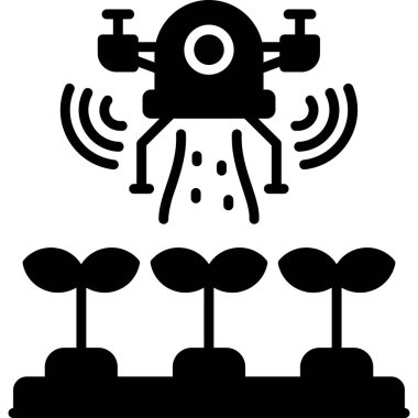 Bitki simgesine sahip robot, vektör illüstrasyonu