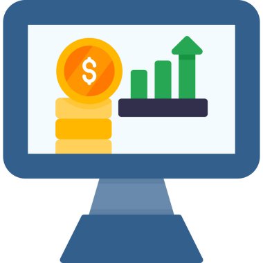 Grafik ve grafik ikonlu bilgisayar. İş ve finans kavramının vektör illüstrasyonu.