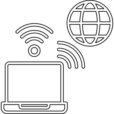 Wi-Fi sembollü dizüstü bilgisayar ve küresel vektör çizim grafik tasarımı