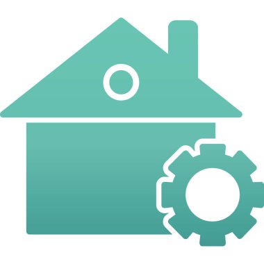 ev vektör simgesi. Tarz düz cyan simgesi, cyan ve mavi arka plan, beyaz arkaplan. Web ve yazılım arayüzleri için dizayn edildi