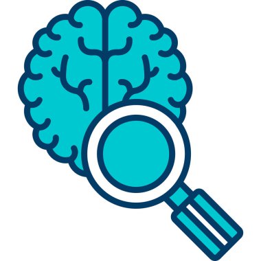 Büyüteç ikonlu beyin. Beyin fier vektörü ile beynin basit bir illüstrasyonu. Web tasarımı.