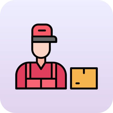 Paket simgesi olan teslimatçı, vektör illüstrasyonu