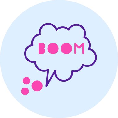 Beyaz zemin üzerinde patlama simgesi olan mavi konuşma balonu. ses patlaması. boom işareti. vektör