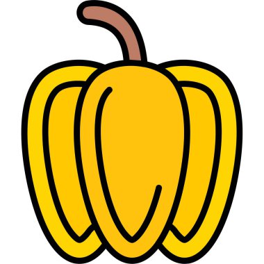 Mutlu bir ifadeyle sarı biberin karikatür çizimi..