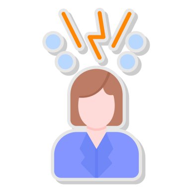 Beyaz arka planda baş ağrısı, illüstrasyon, vektör olan kadın başı.