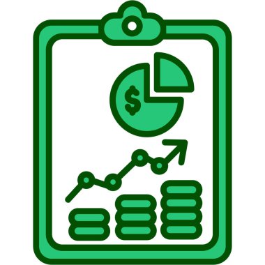 finansal rapor vektör simgesi. biçim düz yuvarlak sembol, yeşil renk, yuvarlak açılar, beyaz arkaplan.