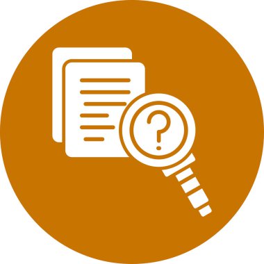 Büyütme cam vektör simgesi. iki renkli düz yuvarlak sembol, kahverengi ve turuncu renkler, yuvarlak açılar, beyaz arkaplan.