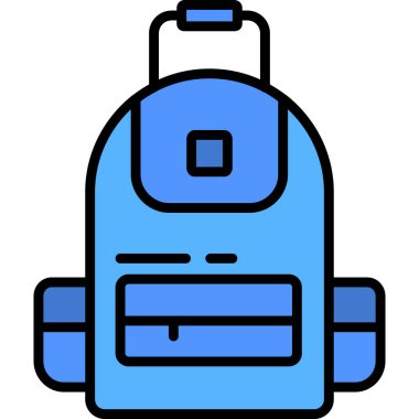 Beyaz arkaplanda izole edilmiş sırt çantası simgesi ve vektör illüstrasyonu