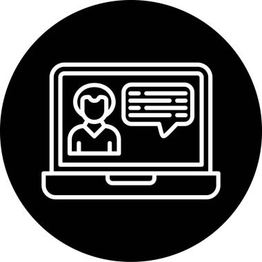 Sohbet ikonlu laptop. Web tasarımı için dizüstü bilgisayar vektör simgesinin özet çizimi