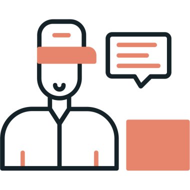 Başlığı ve konuşma balonu vektör illüstrasyonu olan adam