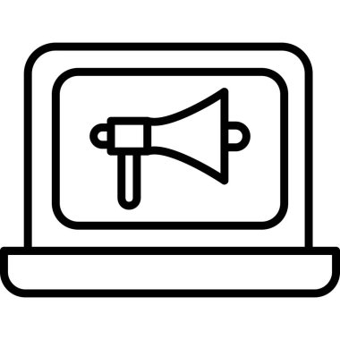 megafon ve dizüstü bilgisayar simgesi, vektör illüstrasyonu