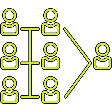 Sosyal ağ simgesine, düz biçime bağlı kişilerin vektör illüstrasyonu
