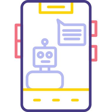 Cep telefonu simgesine sahip robot, vektör illüstrasyonu