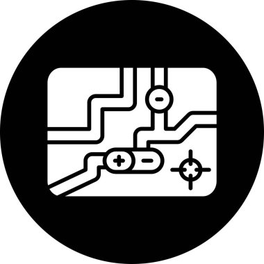 Çember ve siyah arkaplanı olan bir devre kartının vektör simgesi