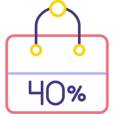 Satış işaretli alışveriş çantası, düz bir simgenin vektör çizimi