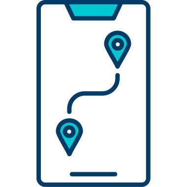 gps konum haritası simgesi, ana hatlı vektör çizimi