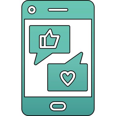 Kalp ve konuşma baloncukları olan akıllı telefon vektör illüstrasyon tasarımı