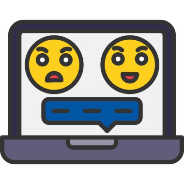 Dizüstü bilgisayarı ve konuşma kabarcığı çizimi olan emoji