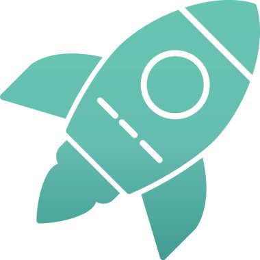 Roket setinden roket ikonu. Vektör biçimi düz simge, kobalt ve gri açılar, beyaz arkaplan.