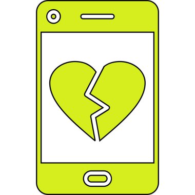Kırık telefon kalp simgesi ana hatları biçiminde