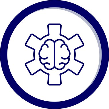 Beyin vitesi vektör simgesi. Stil yuvarlak bir dairede düz semboldür, mavi arkaplan, beyaz renk.