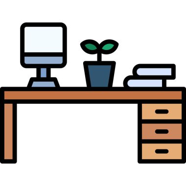 ofis masası simgesi, basit vektör illüstrasyonu