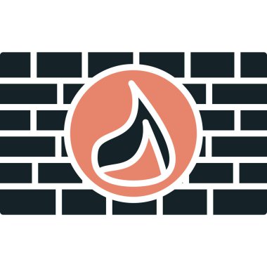 Ateş ikonlu tuğla duvar. Tuğla duvar vektör simgesi. ateş işareti.