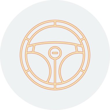 Beyaz arkaplan üzerindeki ışık simgesi çemberinin içinde küçük yassı vektör simgesi simgesi olan web ve mobil için araba tekerleği ince çizgi simgesi