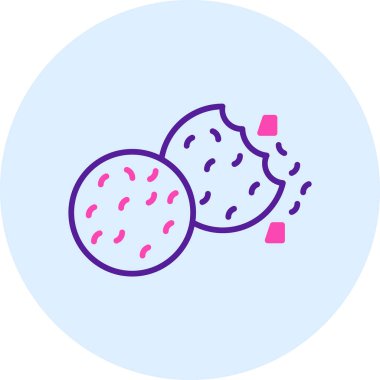 Beyaz arka planda izole edilmiş çikolata kaplı simgesi olan mavi çizgili çörek. vektör illüstrasyonu