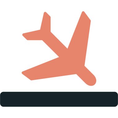 Uçak uçuş vektör simgesi. bicolor düz sembol, turuncu ve gri renkler, yuvarlak açılar, beyaz arkaplan.