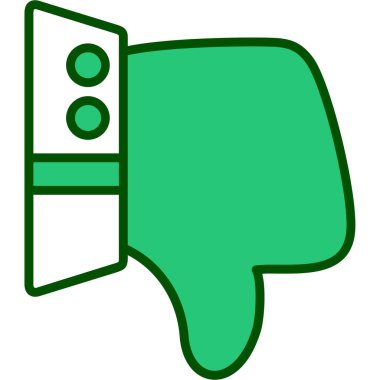 Başparmak aşağı vektör simgesi. biçim iki renk simgesi, eko yeşil ve mavi renkler, yuvarlak açılar, beyaz arkaplan.