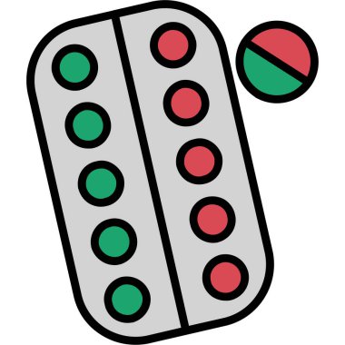 Beyaz arkaplanda izole edilmiş çizgi film haplarının vektör illüstrasyonu.