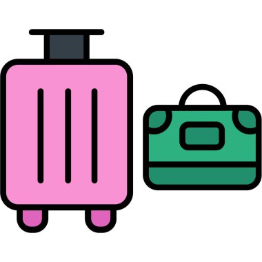 Seyahat bagaj ikonu olan bavul. Bagaj valizinin ana hatları vektör simgesi rengi düz izole.