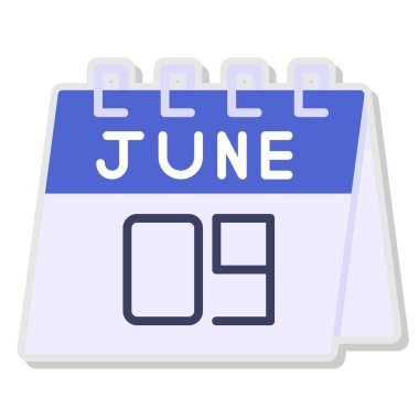 19 Haziran takvim simgesi. Beyaz arkaplanda vektör çizimi düz biçimi.