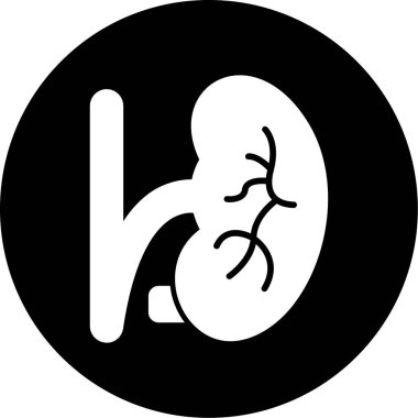 Böbrek ikonu. Kabartma biçimi düz semboller, siyah renk, yuvarlak açılar, beyaz arkaplan.