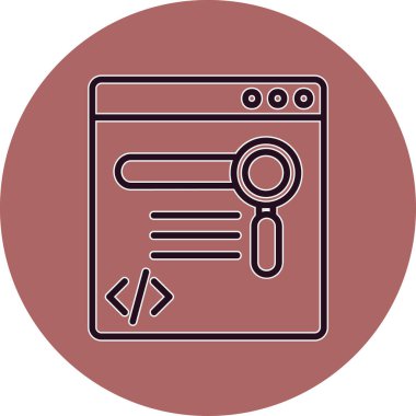 Web simgesi, tarayıcı penceresinin büyüteç ve dizüstü bilgisayarlı vektör illüstrasyonu