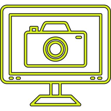 Bilgisayar monitörü simgesi. Beyaz arkaplanda izole edilmiş web tasarımı için ana bilgisayar izleme vektör simgesi