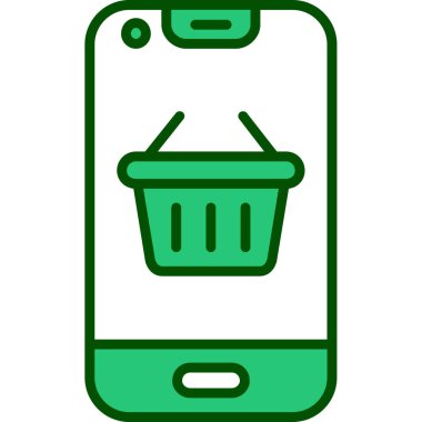 Akıllı telefon simgesi ve vektör illüstrasyonlu alışveriş sepeti