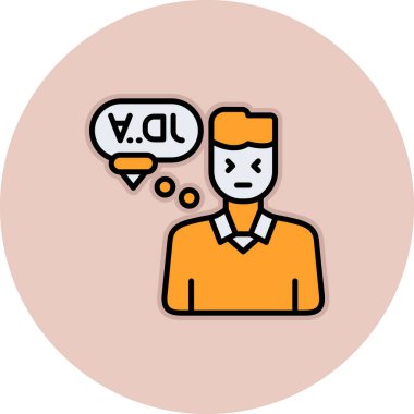 Turuncu tişörtlü ve konuşma baloncuklu adam ve mesaj vektör çizimi