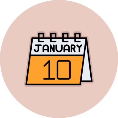 Tarih ve 1 Ocak simgesine sahip takvim, düz tasarım biçimi