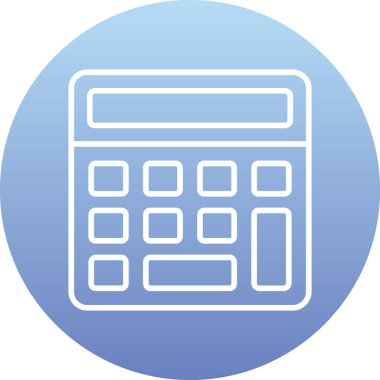 Hesap makinesi simgesi. Vektör biçimi düz simge, yuvarlak açılar, kobalt arkaplan, beyaz arkaplan.