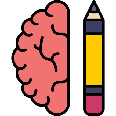 Kalem ve beyin simgesi, beyaz üzerine illüstrasyon vektör tasarımı